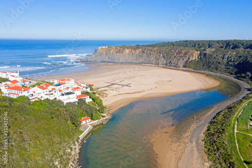 Aerial from Praia Odeceixe on the west coast in Portugal photo