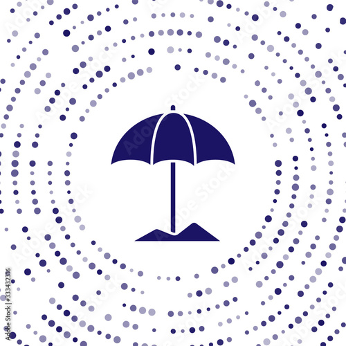 Blue Sun protective umbrella for beach icon isolated on white background. Large parasol for outdoor space. Beach umbrella. Abstract circle random dots. Vector Illustration