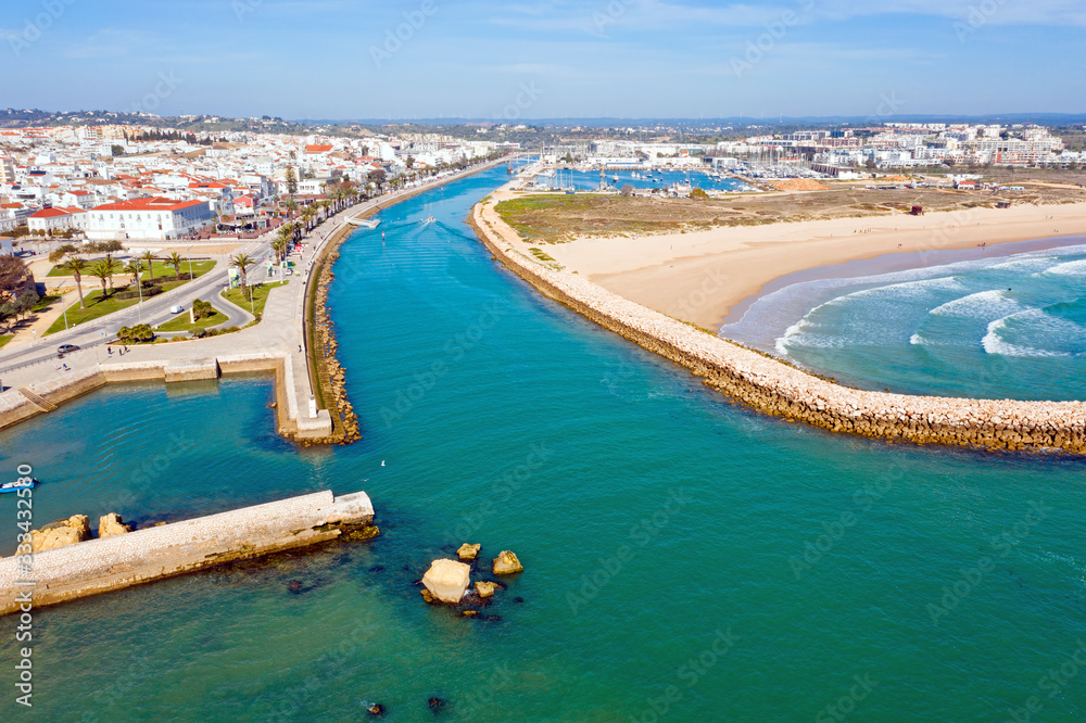 Aerial from the harbor and city Lagos Portugal Aerial from the harbor and city Lagos Portugal
