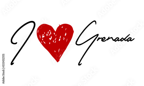 I love Grenada Red Heart and Creative Cursive handwritten lettering on white background.