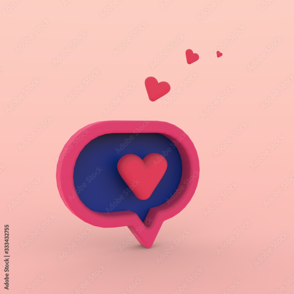 3d social media notification love like heart icon in red rounded square pin with shadow and reflection 3D rendering