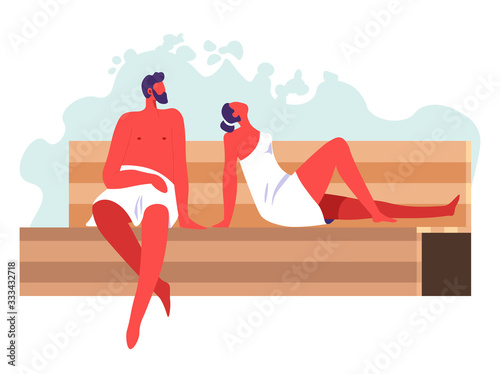People in towel relaxing in spa sitting in sauna room vector
