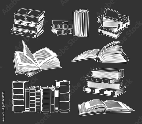 Set of books illustrations. Vector illustration.