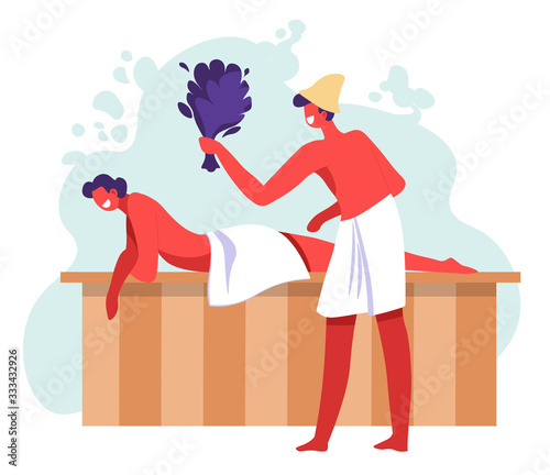 Sauna procedures, couple relaxing in spa or bathhouse