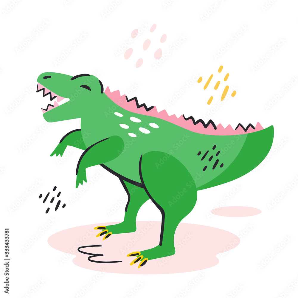 Green cute dinosaur. Prehistoric elements. Ancient animals. Nature. Jurassic world. Colourful vector illustration icon sticker isolated on white background. Green cute dinosaur. Prehistoric elements. Ancient animals. Nature. Jurassic world. Colourful vector illustration icon sticker isolated on white background.