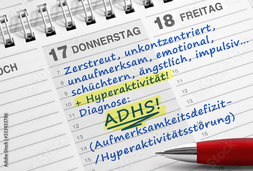 Notiz, Diagnose: ADHS, Aufmerksamkeitsdefizit-/Hyperaktivitätsstörung photo