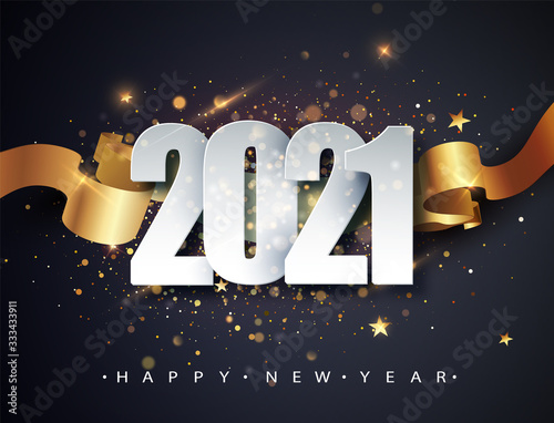 Happy new 2021 year. Winter holiday greeting card design template. New Year holiday posters. Happy New Year dark festive background
