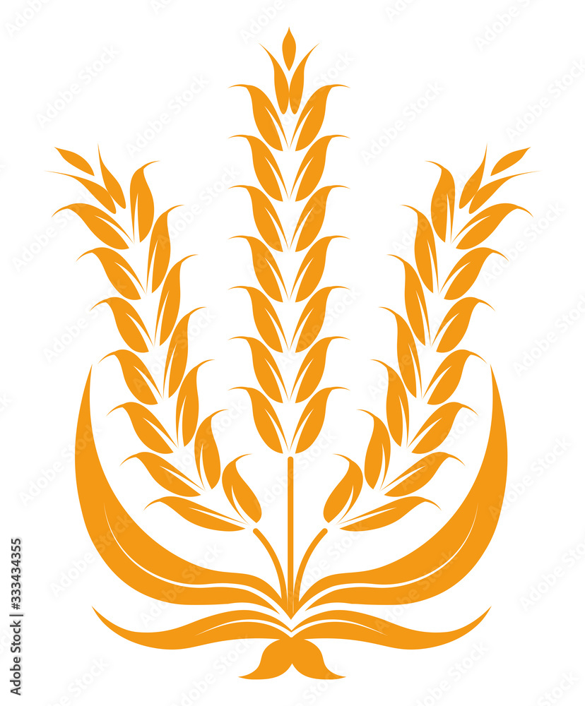 Fototapeta premium Spikelets with ribbon bow, ear of wheat vector