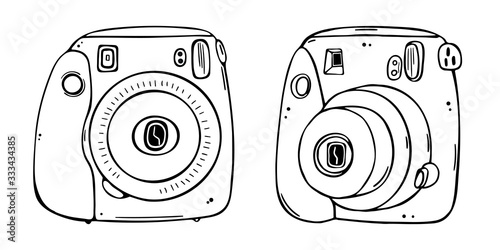 Illustration of two different types of instant print cameras.