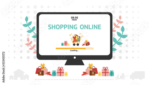 Shopping online on website. Shopping online at home. Shopping online in vector.
