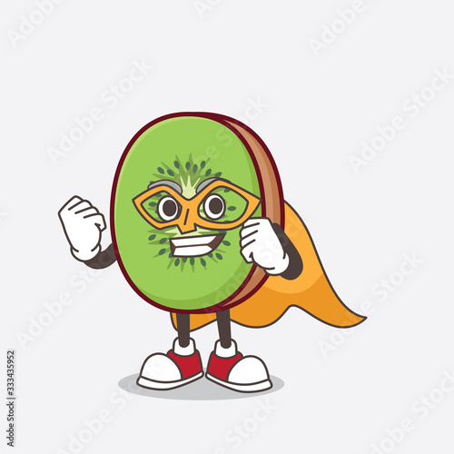 Kiwi Fruit cartoon mascot character dressed as a Super hero