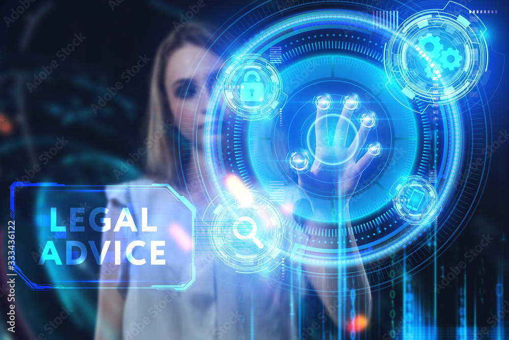 Business, Technology, Internet and network concept. Young businessman working on a virtual screen of the future and sees the inscription: Legal advice Business, Technology, Internet and network concept. Young businessman working on a virtual screen of the future and sees the inscription: Legal advice