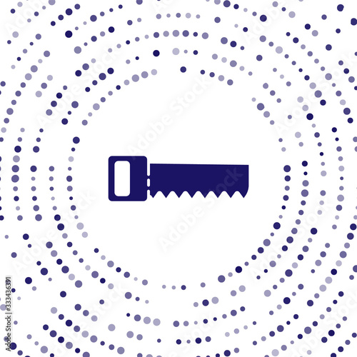 Blue Hand saw icon isolated on white background. Abstract circle random dots. Vector Illustration