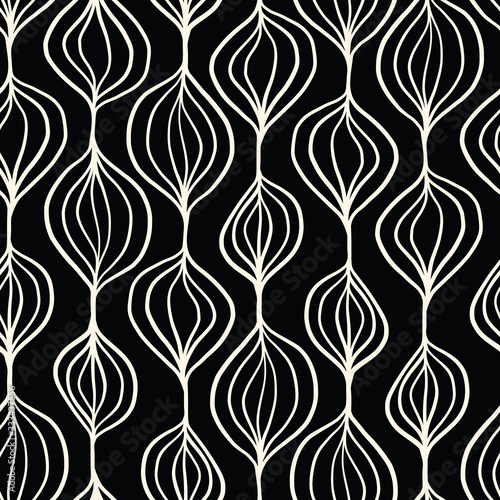 Abstract organic ornamental vertical floral vector pattern. Contemporary mod art organic repeating shapes background. Modern monochrome backdrop hand drawn lines. 