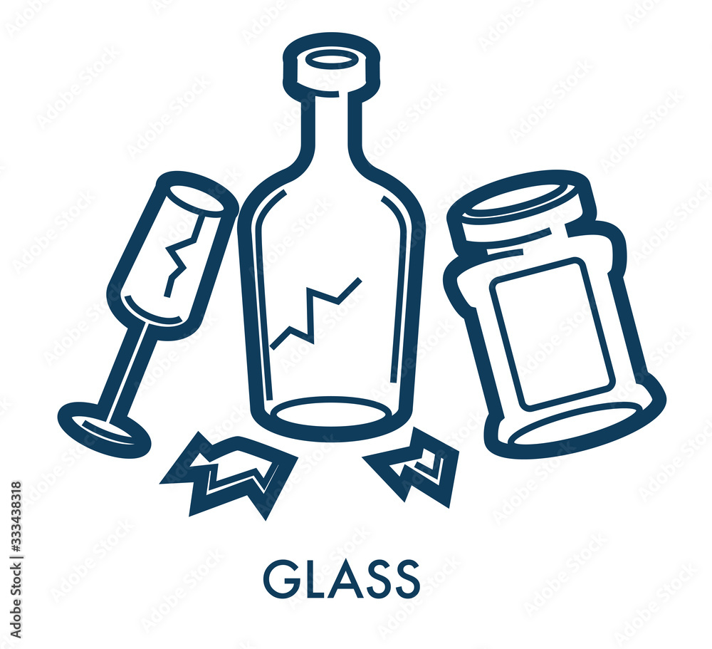 Broken glass waste and disposal separation, sorting trash Broken glass waste and disposal separation, sorting trash