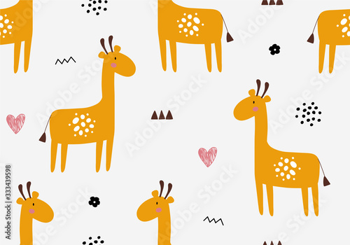 Giraffe pattern, background with tropical animal.