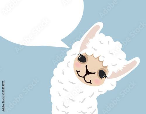 Cute lama alpaca head with speech bubble