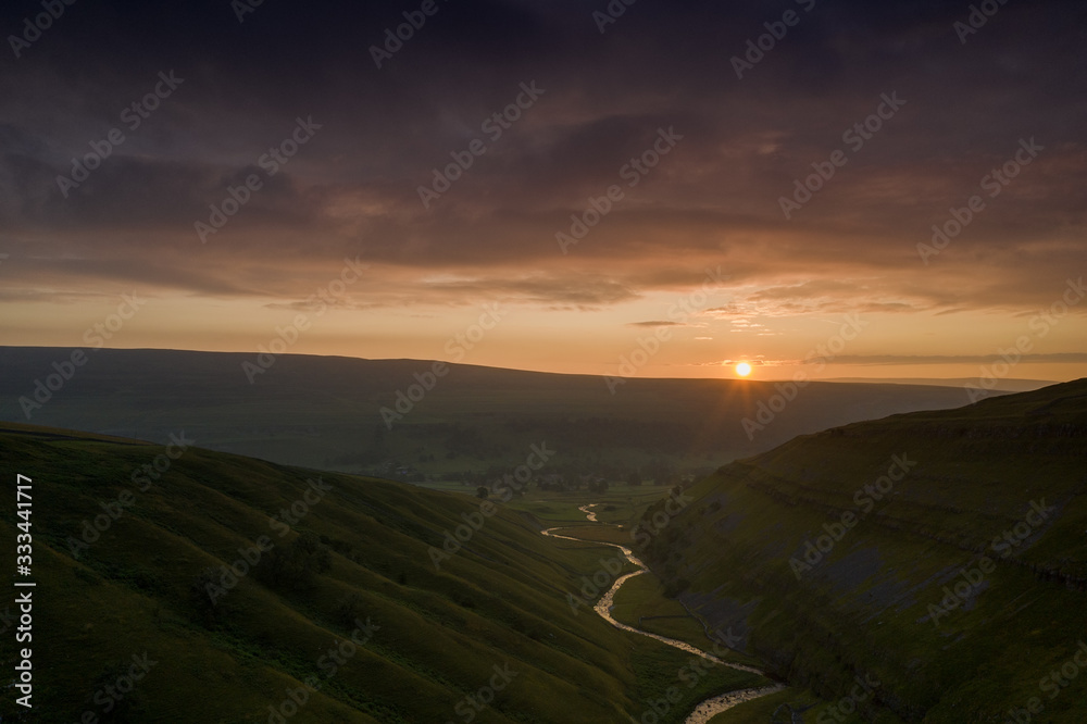 Sunrise over yorkshire dales valley near Arncliffe, Littondale, north yorkshire, uk
