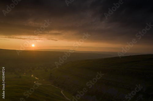 Sunrise over yorkshire dales valley near Arncliffe, Littondale, 