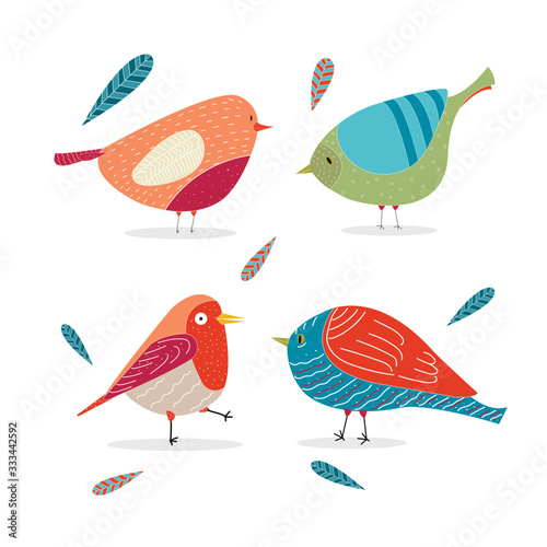 Hand drawn cartoon vector illustration with birds. Used for poster, banner, web, print t-shirt, print bags, badges, flyer, logo design and more. 
