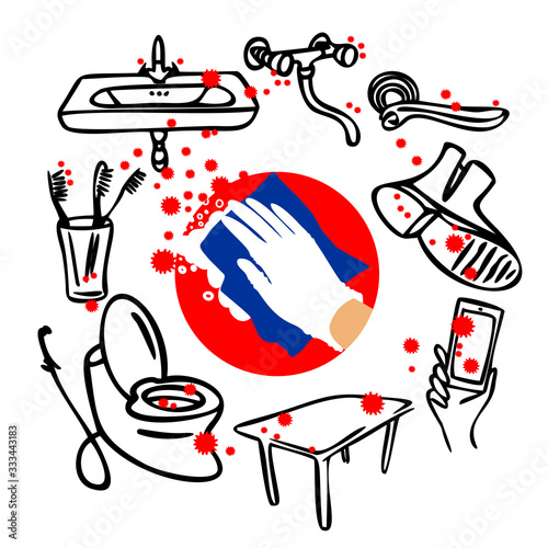 Coronavirus disinfection of the premises to prevent 2019-nKoV contamination. To prevention disease and fighting viruses.Vector flat illustration.