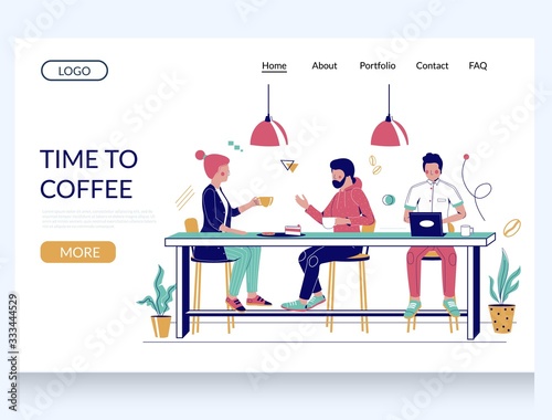 Time to coffee vector website landing page design template