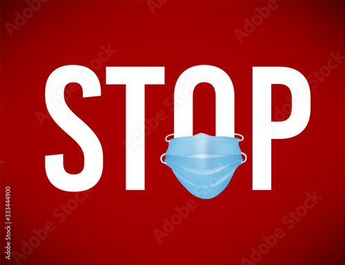 The concept of protecting the body from germs and viruses. Poster for Stop Covid-19 with medical mask. Protect youself from infection Corona virus. Realistic vector illustration. photo