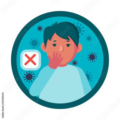 Prohibitory sign - do not touch your face with your hands. Cartoon flat icon or sticker for infographic. Isolated on a white background.