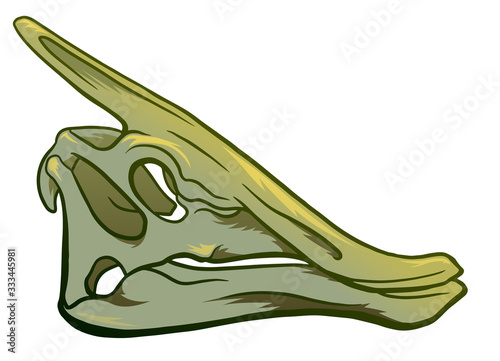 Hand Drawn Cartoon Illustration of Dinosaur Skull isolated on white background, paleontology symbol. Archeology Sticker
