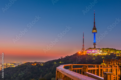 Twilight Seoul Tower in Spring at south korea.