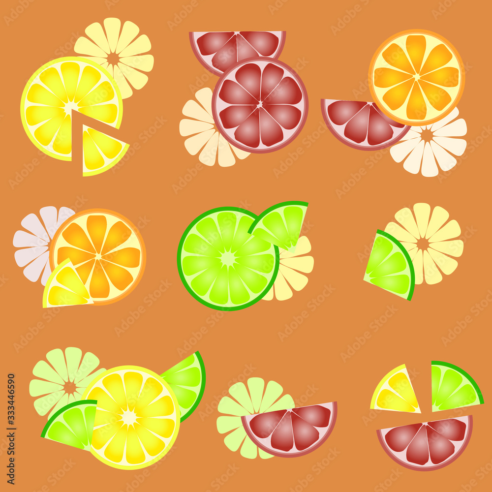different colored citrus fruits in a cut