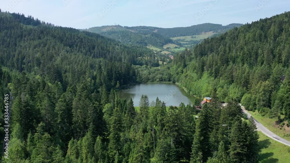 Aerial view of lake in Uhorna village in Slovakia Aerial view of lake in Uhorna village in Slovakia