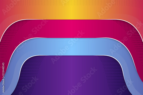 colorful gradient horizontal background with white element in curve and halftone dot pattern. paper cut style design template. the colors used are purple, blue, pink and yellow. 