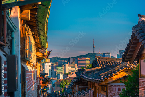 Bukchon Hanok Village in Seoul, South Korea.
