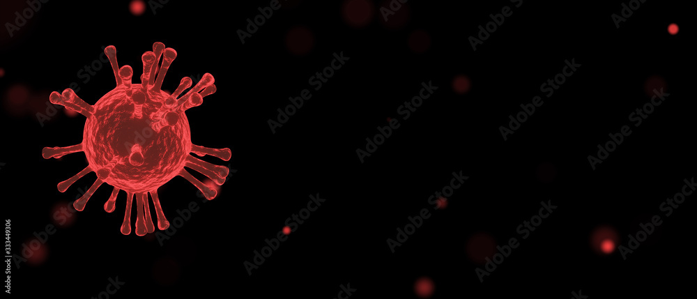 Background Corona Virus (COVID-19) 3D Rendering. Red bacterium for Banner background with copy space Background Corona Virus (COVID-19) 3D Rendering. Red bacterium for Banner background with copy space