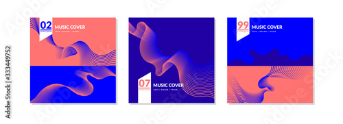 A set of music covers with abstract elements in a flat style. Template for the design.