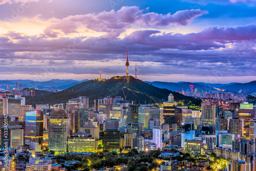 Canvas Print Seoul city and seoul tower at morning. seoul korea.