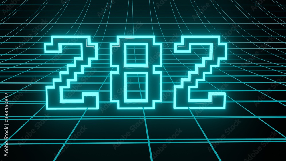 Number 282 in neon glow cyan on grid background, isolated number 3d render
