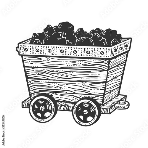 coal trolley sketch engraving vector illustration. T-shirt apparel print design. Scratch board imitation. Black and white hand drawn image.
