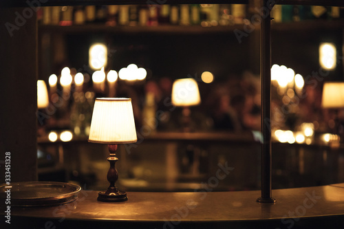 retro vintage lamp in pub interior, bar or restaurant