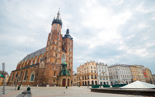St. Mary's basilica in main square of Krakow. Poland's historic center, a city with ancient architecture. Cracow, Poland.