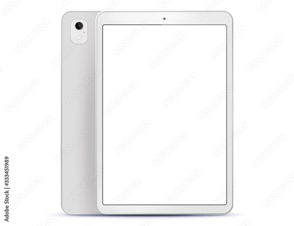 White Tablet Computer Front and Back Side View. Vector Illustration With White Screen. White Tablet Computer Front and Back Side View. Vector Illustration With White Screen.