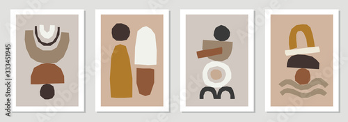 Set of minimal posters with abstract organic shapes composition in trendy contemporary collage style
