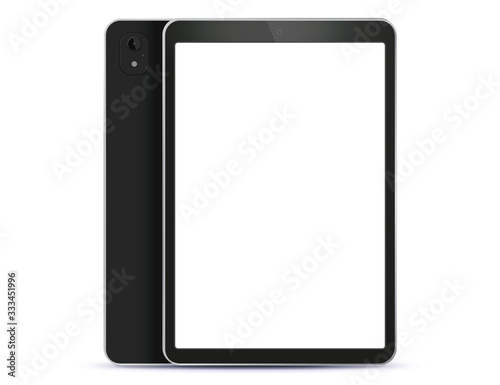 Black Tablet Computer Front and Back Side View. Vector Illustration With White Screen.