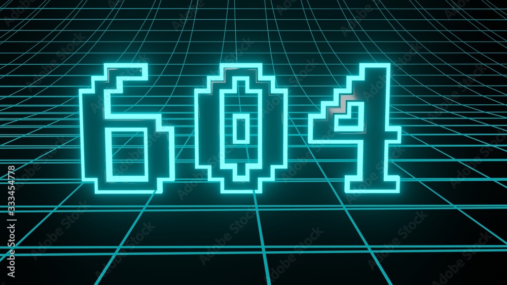 Number 604 in neon glow cyan on grid background, isolated number 3d render Number 604 in neon glow cyan on grid background, isolated number 3d render