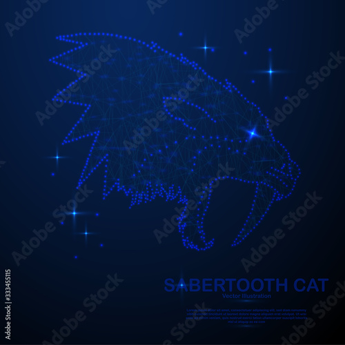 Abstract saber tooth cat in the space, low poly style design