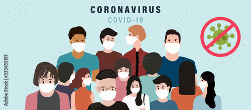 People with white medical face mask background to prevent the spread of bacteria, viruses.
