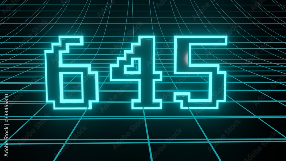 Number 645 in neon glow cyan on grid background, isolated number 3d render Number 645 in neon glow cyan on grid background, isolated number 3d render