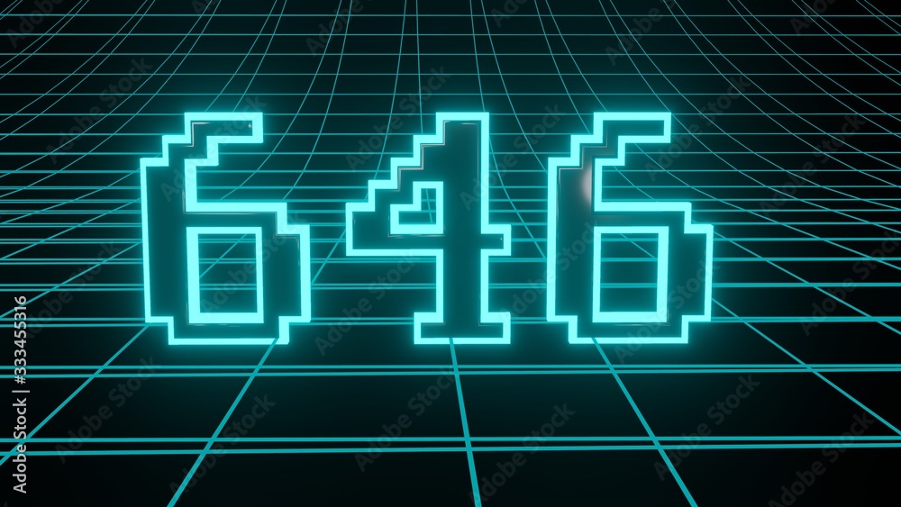 Number 646 in neon glow cyan on grid background, isolated number 3d render Number 646 in neon glow cyan on grid background, isolated number 3d render