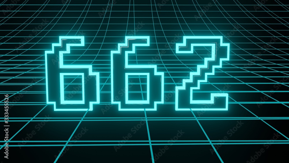 Number 662 in neon glow cyan on grid background, isolated number 3d render Number 662 in neon glow cyan on grid background, isolated number 3d render